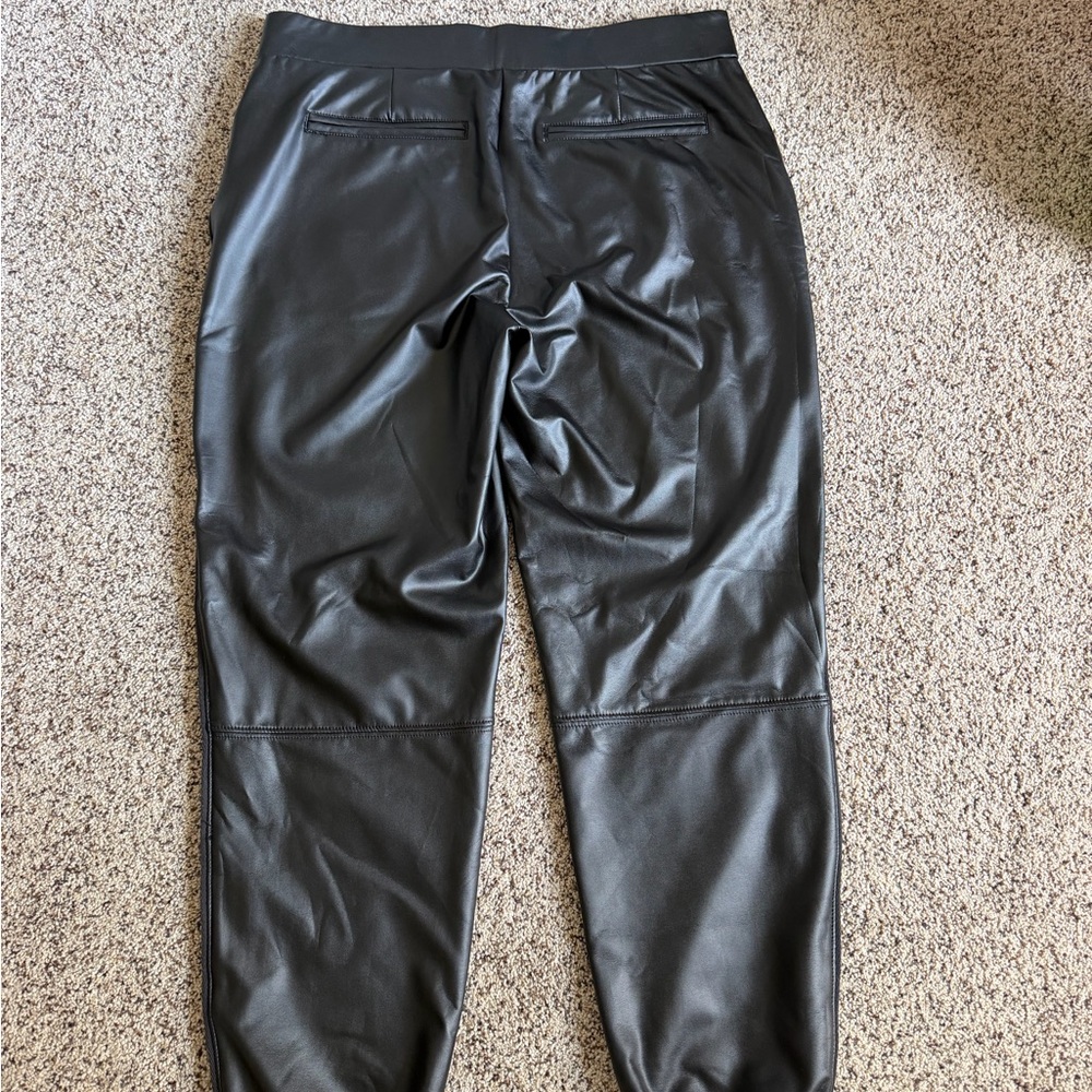 Democracy Black Faux Leather Joggers with stretch.